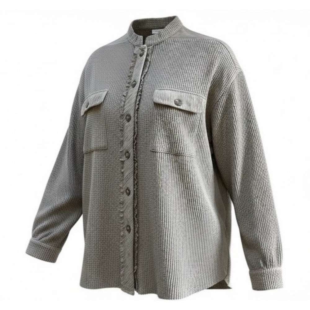 Chou Yatou New Shacket Top Medium Brown‎ Waffle Knit Women's Lagenlook Button Up